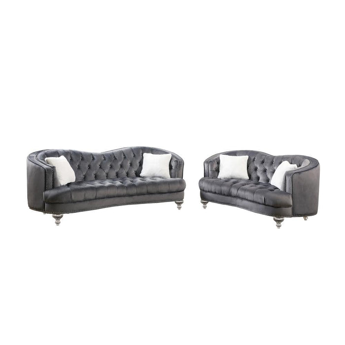 Ta Family Furn. Inc. Furniture > Home Furniture-Living Room Furniture-Seating Furniture-Guest Chairs & Sofas-Sofas & Loveseats Sets Camelback Tufted Faux Crystal Sofa & Loveseat in Dark Grey Velvet