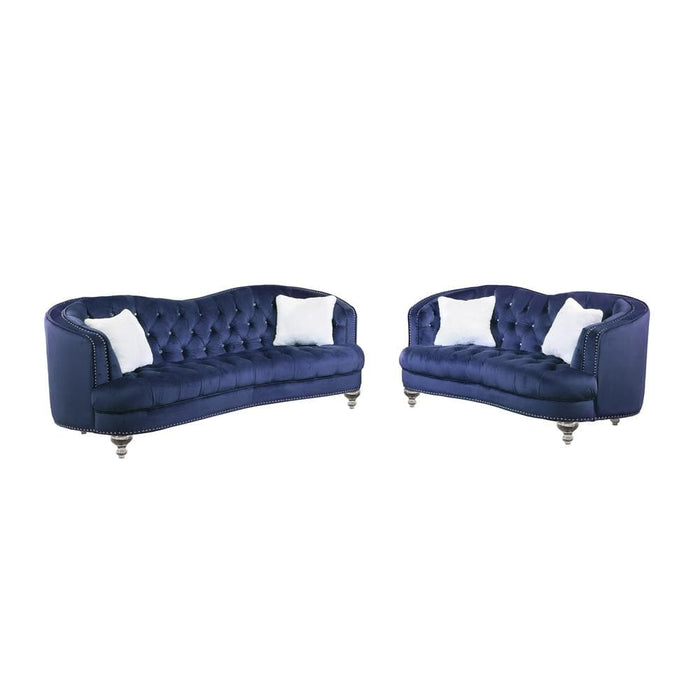 Ta Family Furn. Inc. Furniture > Home Furniture-Living Room Furniture-Seating Furniture-Guest Chairs & Sofas-Sofas & Loveseats Sets Camelback Tufted Faux Crystal Sofa & Loveseat in Navy Blue Velvet