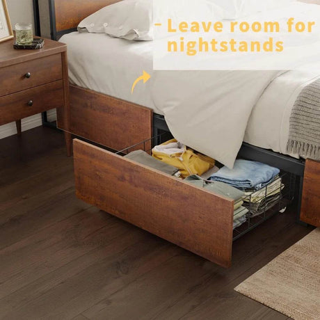 Metal Platform Bed Frame with Storage Headboard, 4 Drawers, LED Lights, and Charging Station - Tongyue - Sleep Galleria