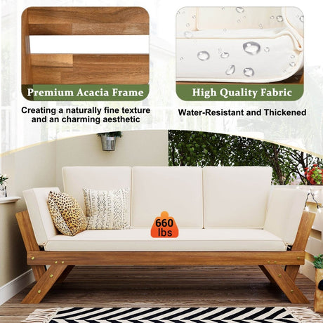 Outdoor Adjustable Acacia Wood Patio Daybed With Cushions - Sleep Galleria