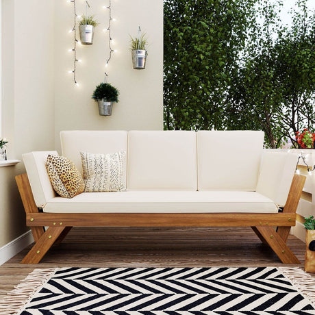 Outdoor Adjustable Acacia Wood Patio Daybed With Cushions - Sleep Galleria