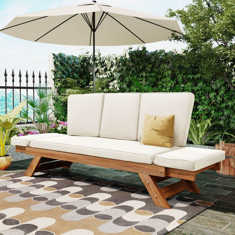 Outdoor Adjustable Acacia Wood Patio Daybed With Cushions - Sleep Galleria