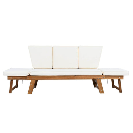 Outdoor Adjustable Acacia Wood Patio Daybed With Cushions - Sleep Galleria