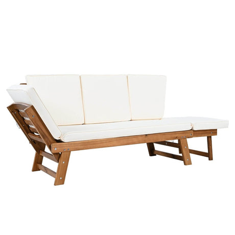 Outdoor Adjustable Acacia Wood Patio Daybed With Cushions - Sleep Galleria