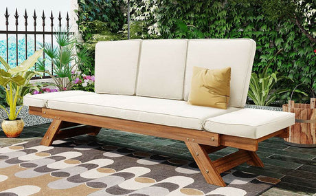Outdoor Adjustable Acacia Wood Patio Daybed With Cushions - Sleep Galleria