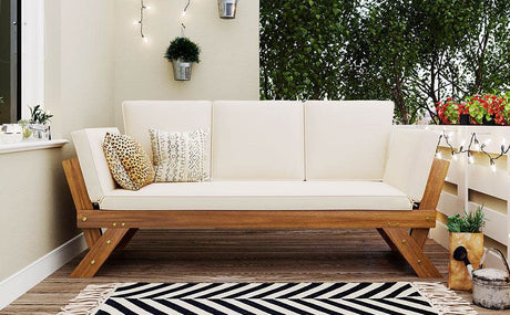Outdoor Adjustable Acacia Wood Patio Daybed With Cushions - Sleep Galleria