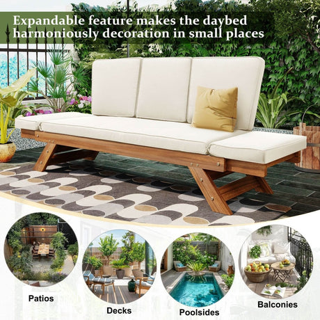 Outdoor Adjustable Acacia Wood Patio Daybed With Cushions - Sleep Galleria