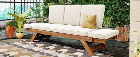 Outdoor Adjustable Acacia Wood Patio Daybed With Cushions - Sleep Galleria