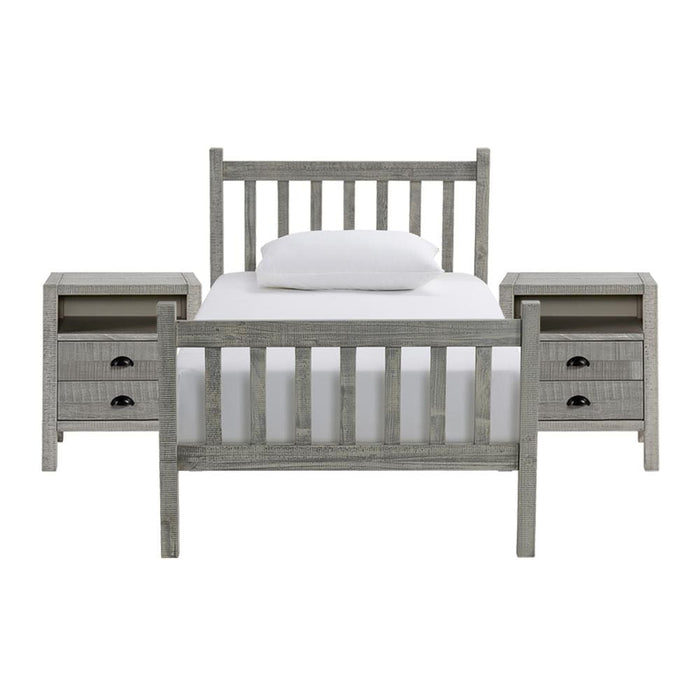 Trademark Global, Inc. Furniture > Home Furniture-Bedroom Furniture-Beds Windsor 3-Piece Wood Bedroom Set with Slat Twin Bed and 2 Nightstands, Gray