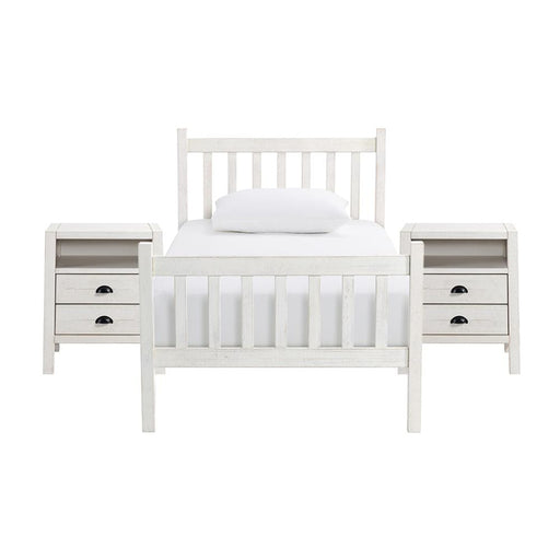 Trademark Global, Inc. Furniture > Home Furniture-Bedroom Furniture-Beds Windsor 3-Piece Wood Bedroom Set with Slat Twin Bed and 2 Nightstands, White