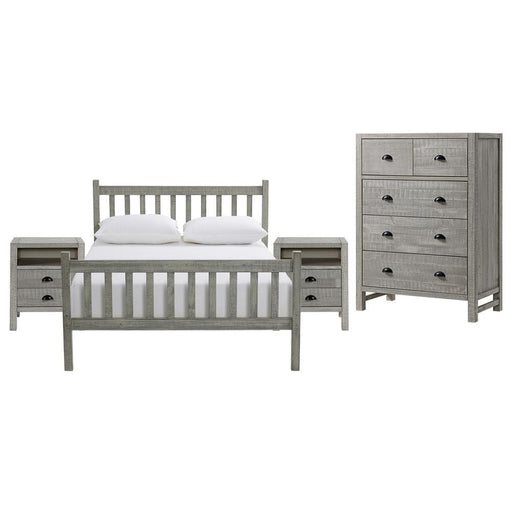 Trademark Global, Inc. Furniture > Home Furniture-Bedroom Furniture-Beds Windsor 4-Piece Bedroom Set with Slat Full Bed, 2 Nightstands, and 5-Drawer Chest, Gray