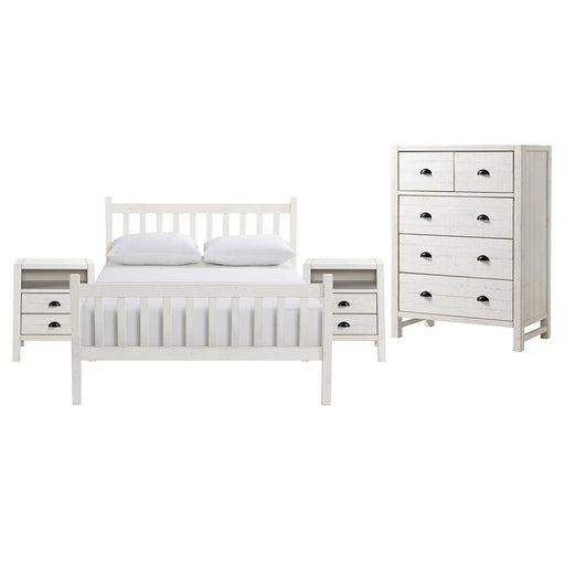 Trademark Global, Inc. Furniture > Home Furniture-Bedroom Furniture-Beds Windsor 4-Piece Bedroom Set with Slat Full Bed, 2 Nightstands, and 5-Drawer Chest, White