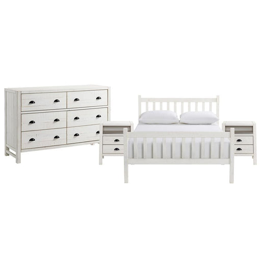 Trademark Global, Inc. Furniture > Home Furniture-Bedroom Furniture-Beds Windsor 4-Piece Bedroom Set with Slat Full Bed  2 Nightstands, and 6-Drawer Dresser, White