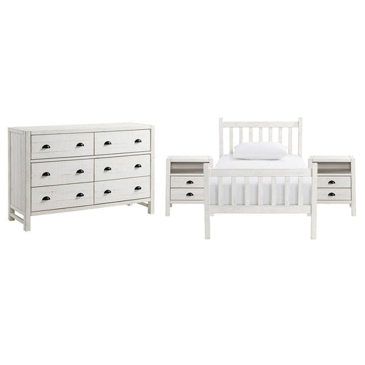 Trademark Global, Inc. Furniture > Home Furniture-Bedroom Furniture-Beds Windsor 4-Piece Wood Bedroom Set with Slat Twin Bed, 2 Nightstands and 6-Drawer Dresser, White