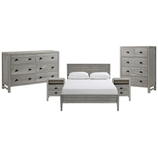 Trademark Global, Inc. Furniture > Home Furniture-Bedroom Furniture-Beds Windsor 5-Piece Bedroom Set with Panel Full Bed, 2 Nightstands, 5-Drawer Chest  and 6-Drawer Dresser, Gray