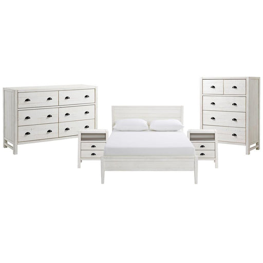 Trademark Global, Inc. Furniture > Home Furniture-Bedroom Furniture-Beds Windsor 5-Piece Bedroom Set with Panel Full Bed, 2 Nightstands, 5-Drawer Chest  and 6-Drawer Dresser, White