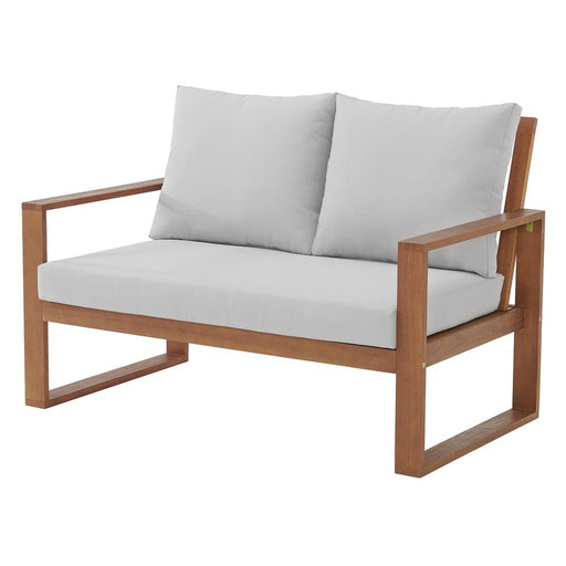 Trademark Global, Inc. Furniture > Home Furniture-Living Room Furniture-Seating Furniture-Guest Chairs & Sofas-Sofas & Loveseats Sets Grafton Eucalyptus Wood 4-Piece Set with Two 2-Seat Benches, Coffee Table, and Cocktail Table