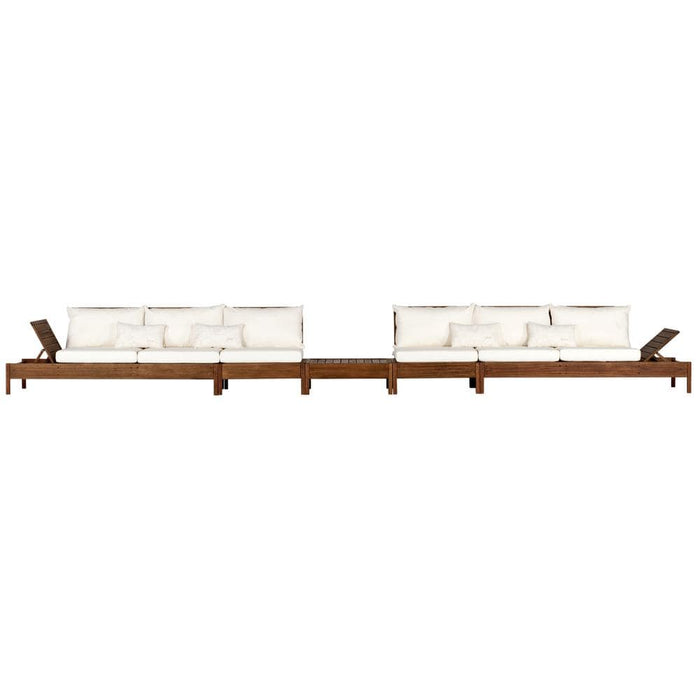 Trademark Global, Inc. Furniture > Home Furniture-Living Room Furniture-Seating Furniture-Guest Chairs & Sofas-Sofas & Loveseats Sets Grass Eucalyptus Wood Outdoor Sectional Chaise Lounge and Sofa with Cushions