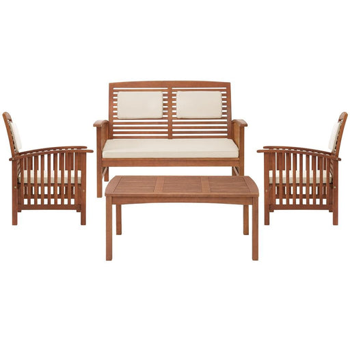 Trademark Global, Inc. Furniture > Home Furniture-Living Room Furniture-Seating Furniture-Guest Chairs & Sofas-Sofas & Loveseats Sets Lyndon Eucalyptus Wood Conversation Set with 2-Seat Bench, Set of 2 Chairs, and Cocktail Table
