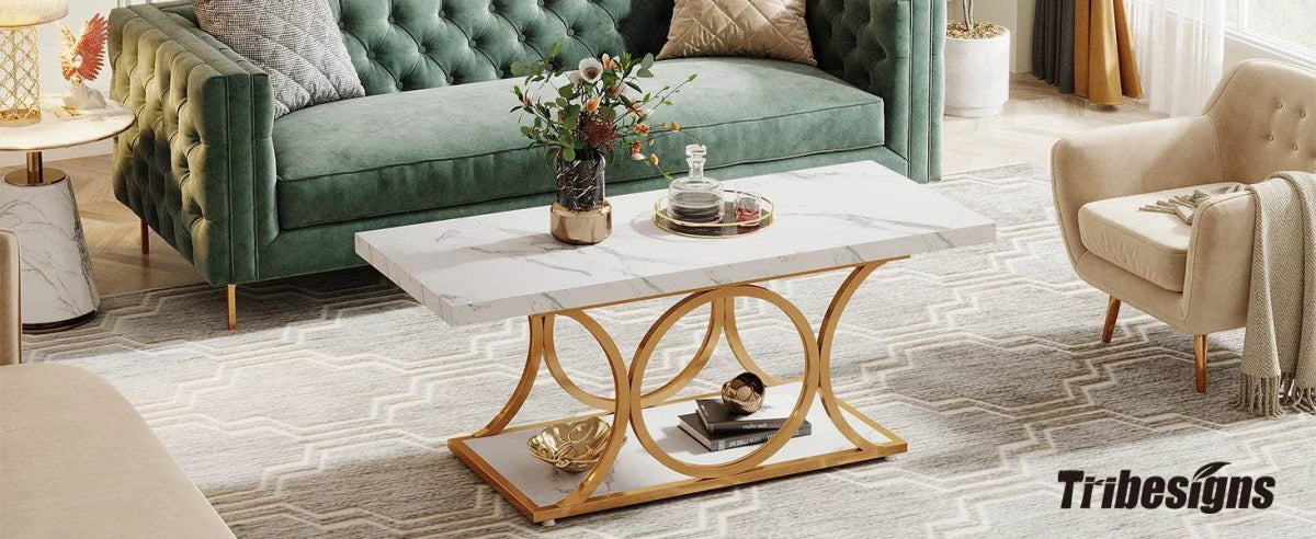 Modern 2-Tier Rectangular Marble Veneer Coffee Table - Sleep Galleria