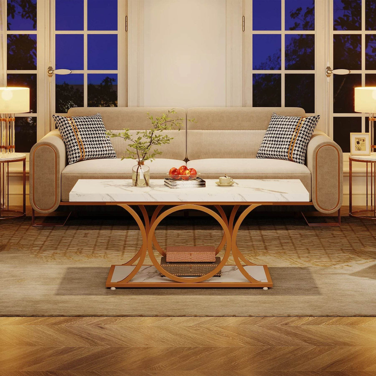 Modern 2-Tier Rectangular Marble Veneer Coffee Table - Sleep Galleria