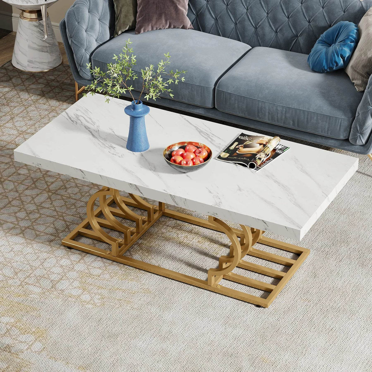 Modern 2-Tier Rectangular Marble Veneer Coffee Table - Sleep Galleria