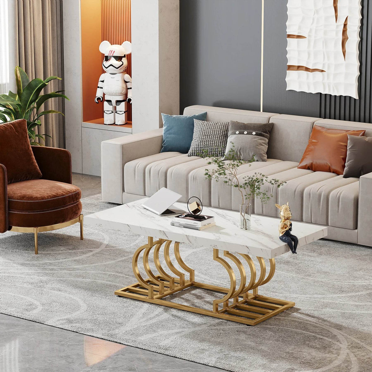 Modern 2-Tier Rectangular Marble Veneer Coffee Table - Sleep Galleria