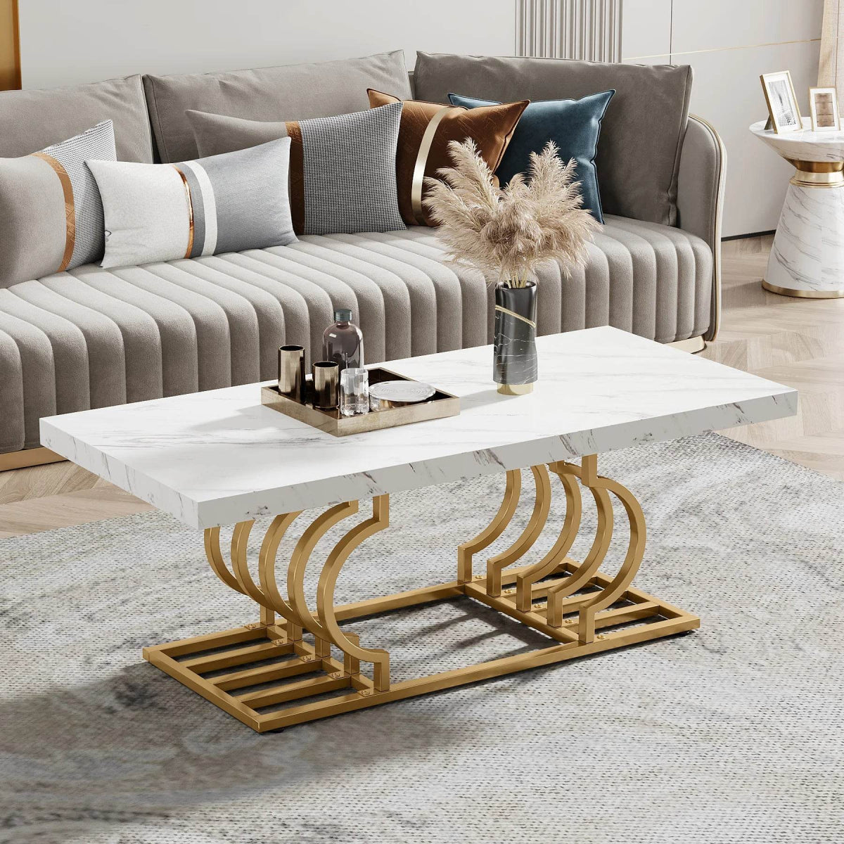 Modern 2-Tier Rectangular Marble Veneer Coffee Table - Sleep Galleria