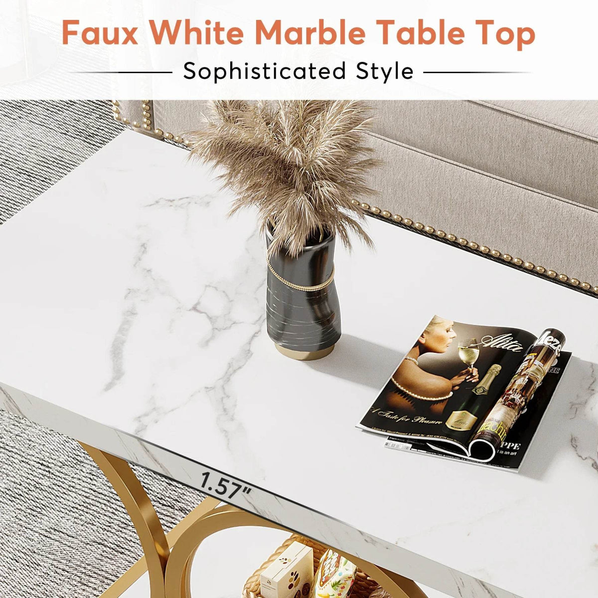 Modern 2-Tier Rectangular Marble Veneer Coffee Table - Sleep Galleria