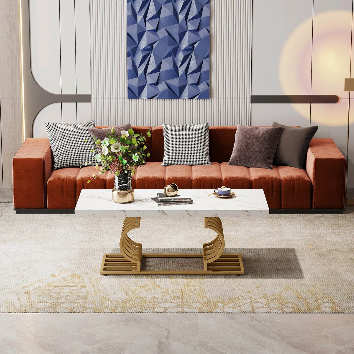 Modern 2-Tier Rectangular Marble Veneer Coffee Table - Sleep Galleria
