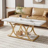 Modern 2-Tier Rectangular Marble Veneer Coffee Table - Sleep Galleria