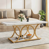 Modern 2-Tier Rectangular Marble Veneer Coffee Table - Sleep Galleria