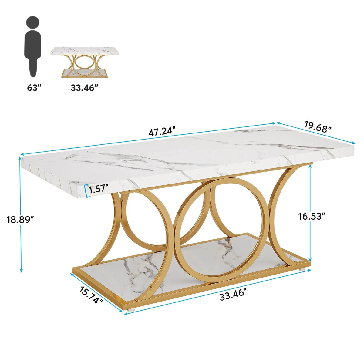 Modern 2-Tier Rectangular Marble Veneer Coffee Table - Sleep Galleria