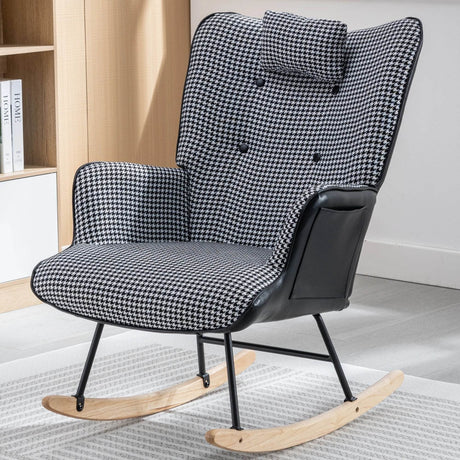 Modern Cotton Linen Upholstered Rocking Chair With Armrests - Sleep Galleria