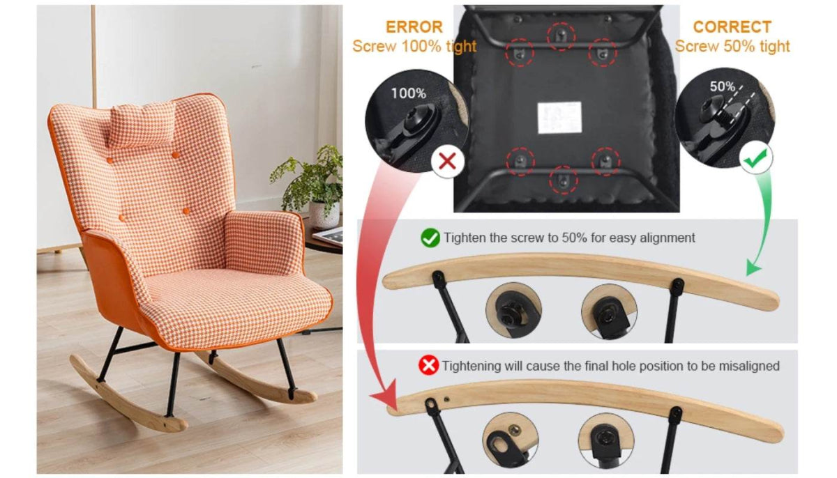 Modern Cotton Linen Upholstered Rocking Chair With Armrests - Sleep Galleria