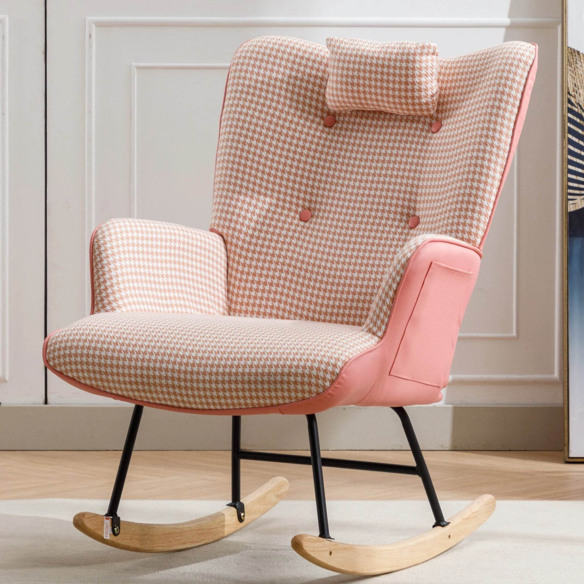 Modern Cotton Linen Upholstered Rocking Chair With Armrests - Sleep Galleria