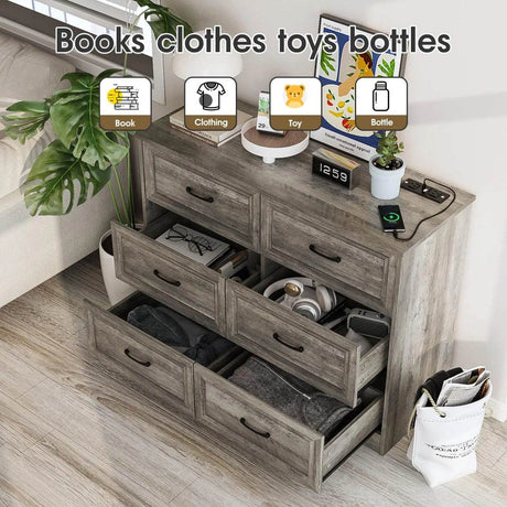 6-Drawer Modern Engineered Wood Dresser With Charging Station - Sleep Galleria