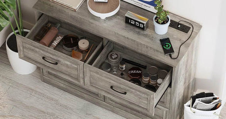 6-Drawer Modern Engineered Wood Dresser With Charging Station - Sleep Galleria
