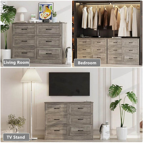 6-Drawer Modern Engineered Wood Dresser With Charging Station - Sleep Galleria