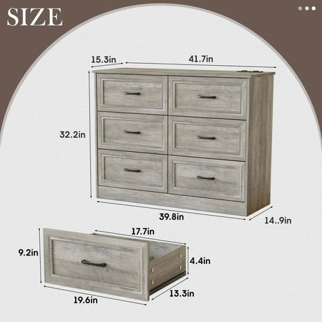 6-Drawer Modern Engineered Wood Dresser With Charging Station - Sleep Galleria