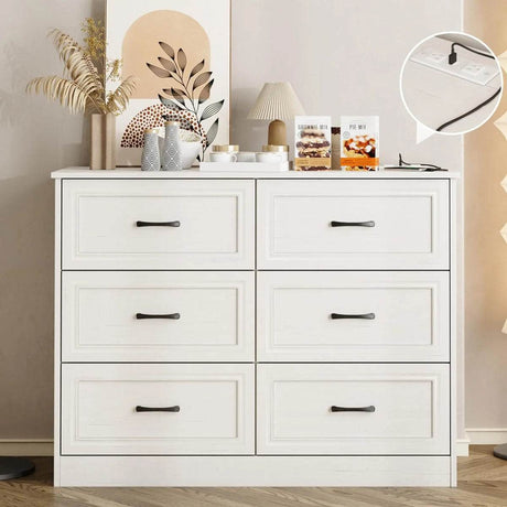 6-Drawer Modern Engineered Wood Dresser With Charging Station - Sleep Galleria