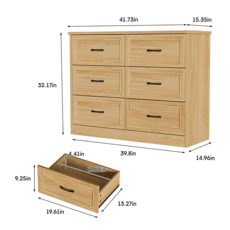 6-Drawer Modern Engineered Wood Dresser With Charging Station - Sleep Galleria