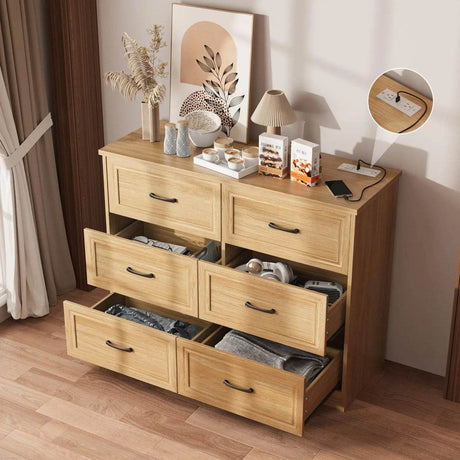 6-Drawer Modern Engineered Wood Dresser With Charging Station - Sleep Galleria