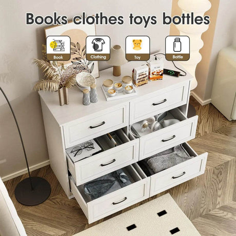 6-Drawer Modern Engineered Wood Dresser With Charging Station - Sleep Galleria