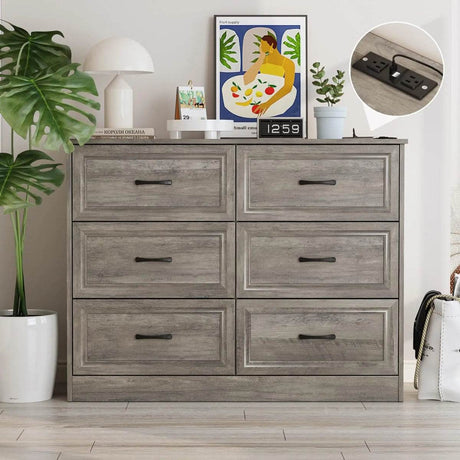 6-Drawer Modern Engineered Wood Dresser With Charging Station - Sleep Galleria