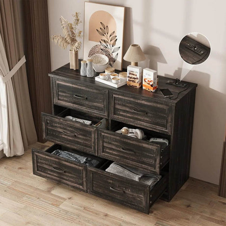 6-Drawer Modern Engineered Wood Dresser With Charging Station - Sleep Galleria
