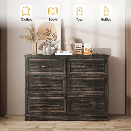 6-Drawer Modern Engineered Wood Dresser With Charging Station - Sleep Galleria