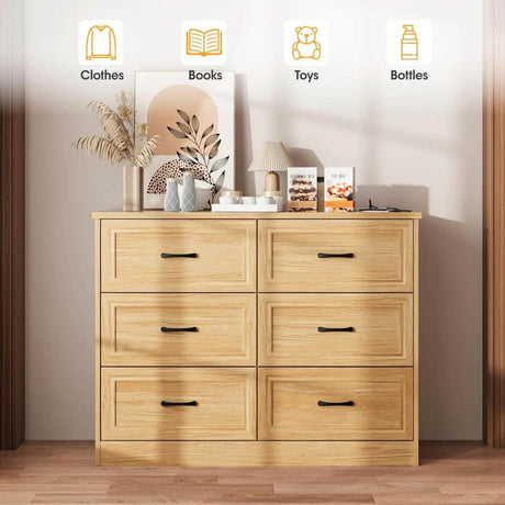 6-Drawer Modern Engineered Wood Dresser With Charging Station - Sleep Galleria