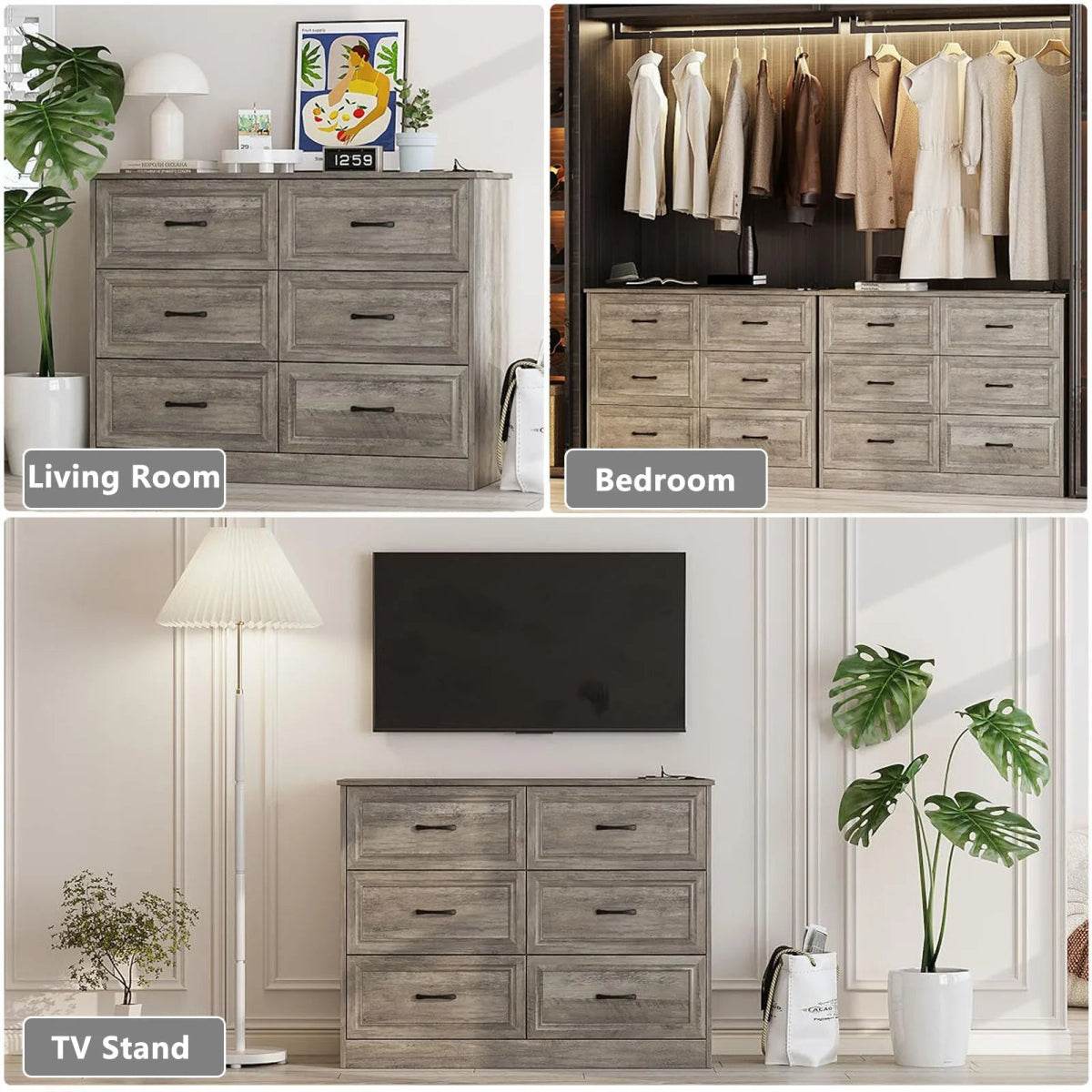 6-Drawer Modern Wood Dresser With Charging Station - Sleep Galleria