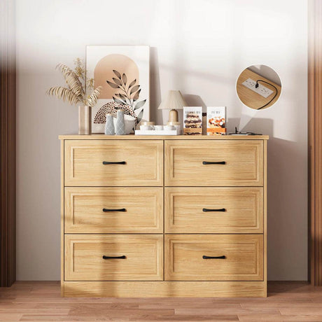 6-Drawer Modern Wood Dresser With Charging Station - Sleep Galleria